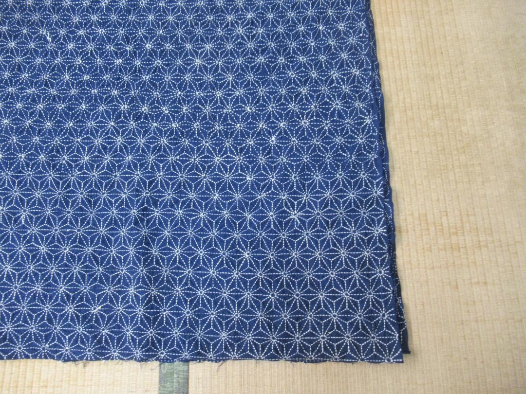 未使用1940年頃◆縦長4m34cm、横1m6cm 木綿藍染『麻の葉模様』刺し子