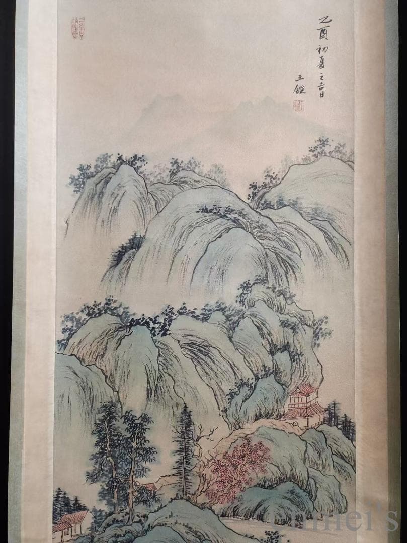 中国古美術.明時代.王監款.山水画.宣紙画.肉筆.掛け軸.水墨画.書道.文房置物