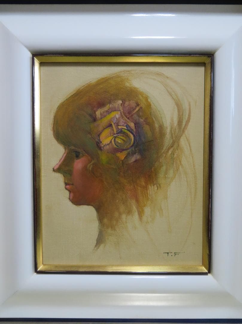 ◆ 作者不明　「少女像」（仮題）　油彩　F3号   アンティーク額◆