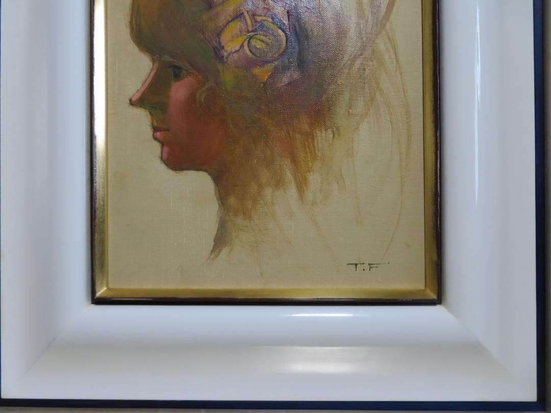◆ 作者不明　「少女像」（仮題）　油彩　F3号   アンティーク額◆