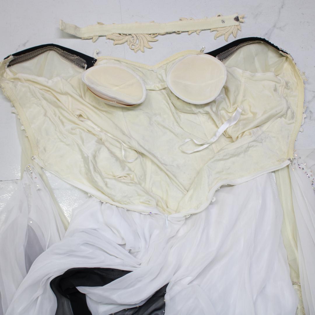 【美品 社交ダンス衣装】ホワイト×豪華フロート ワンピース ドレス ブラック