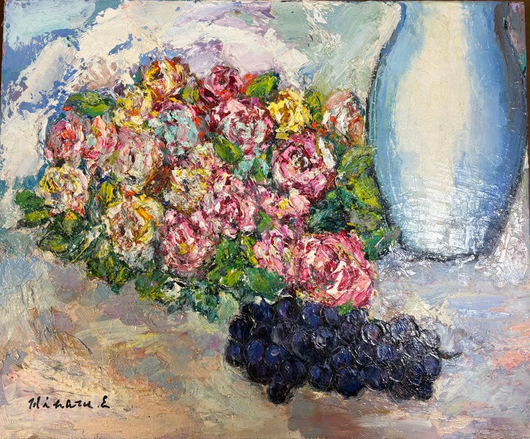 江口美春　花束のある静物　8号絵画