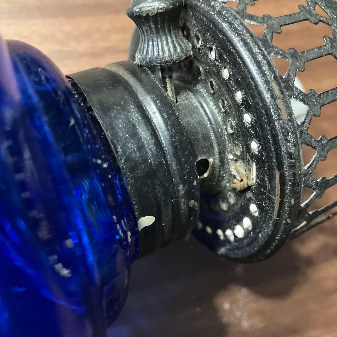 ヴィンテージ　コバルトブルーガラスランプ　アンティークランプ　青色ライト