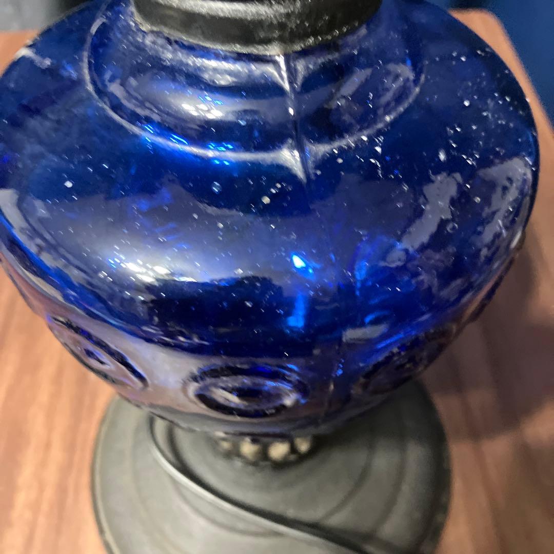 ヴィンテージ　コバルトブルーガラスランプ　アンティークランプ　青色ライト