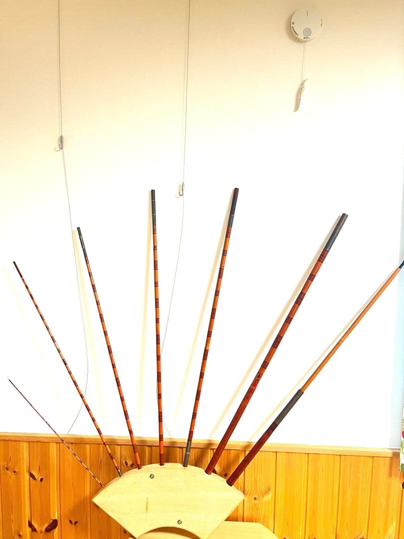 郡上竿　静作　竹製釣り竿　扇形スタンド付き