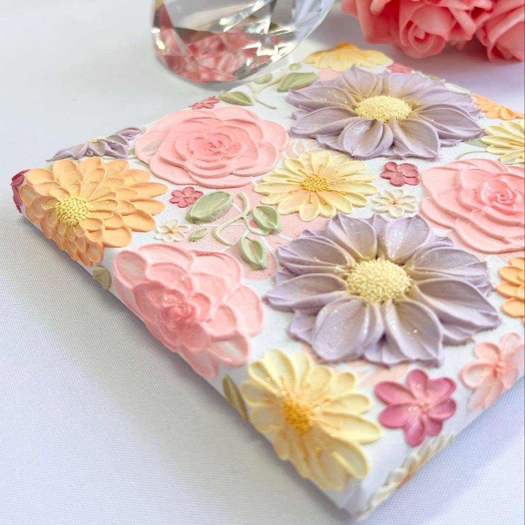 melia　テクスチャーアート　絵画　インテリアアート　立体　絵　北欧　花の絵