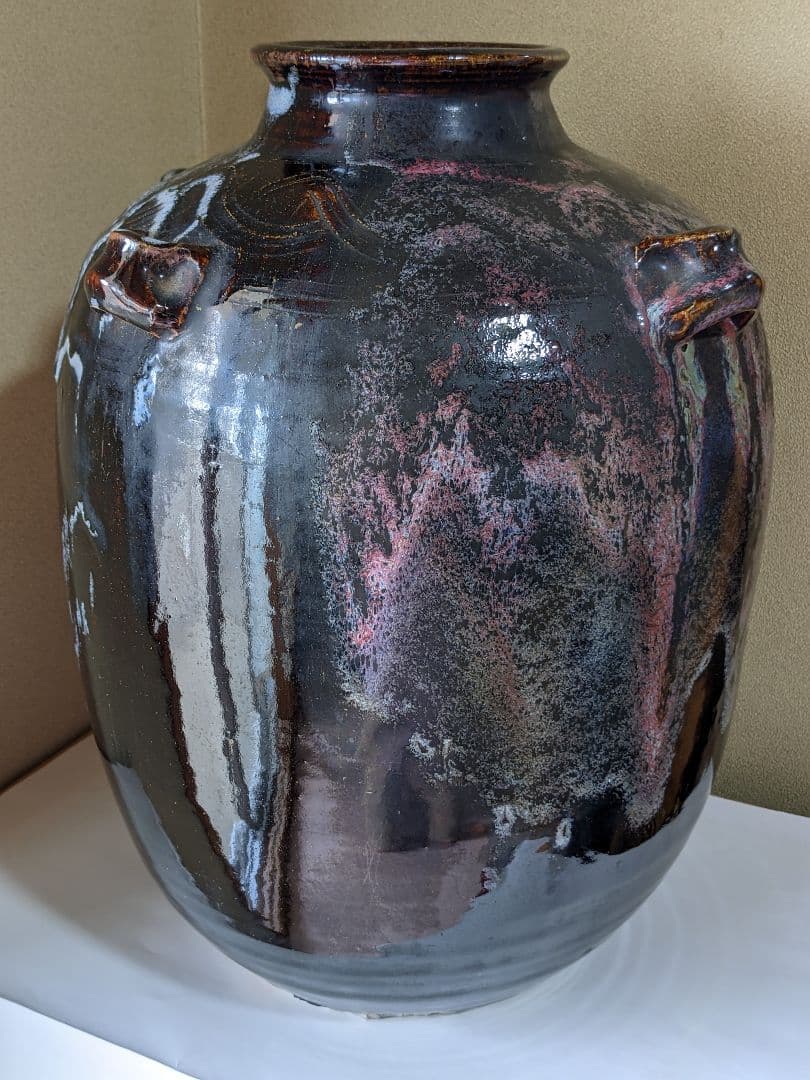 ♦古陶磁 茶壺 斑釉流し掛け 四耳壺 侘び寂び 置物 飾り古玩古美術品 骨董品