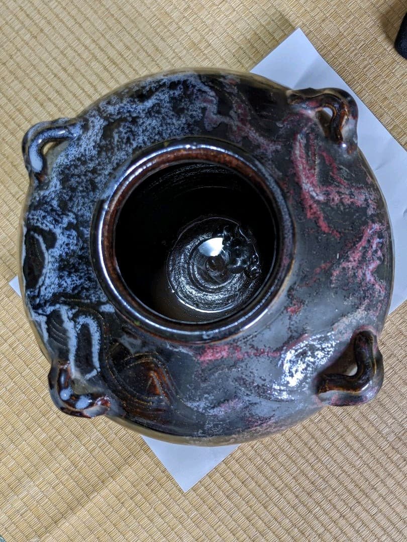 ♦古陶磁 茶壺 斑釉流し掛け 四耳壺 侘び寂び 置物 飾り古玩古美術品 骨董品