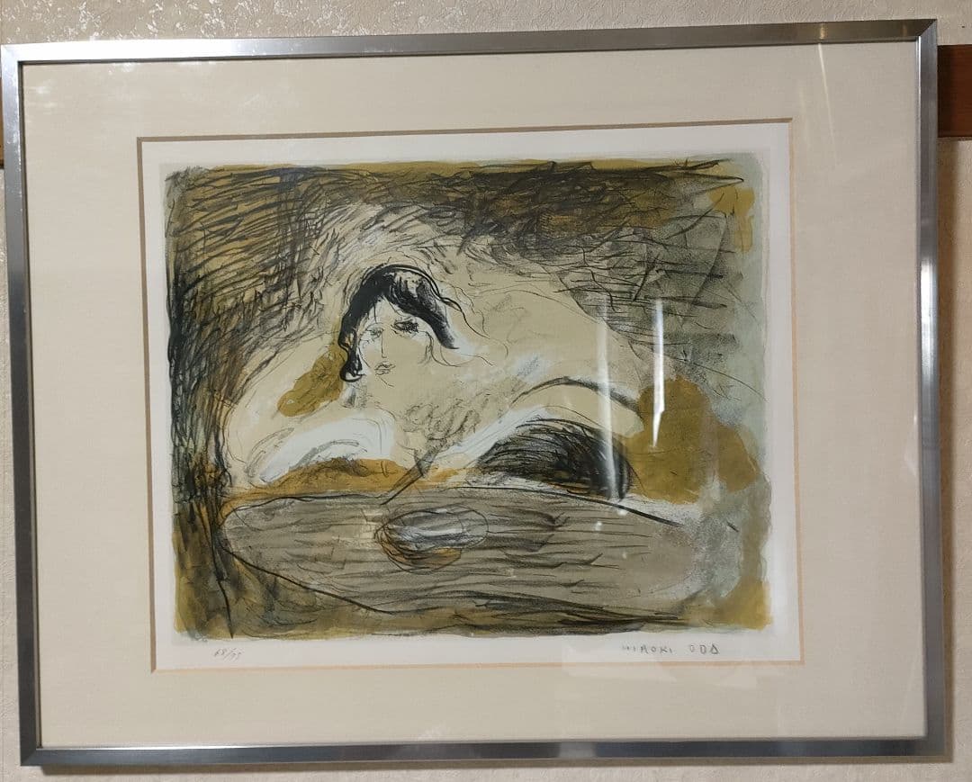 リトグラフ「レストランの女」（織田廣喜作）