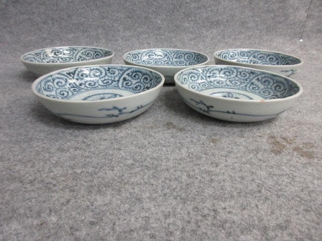 古伊万里染付蛸唐草文くらわんかなます皿5枚 [B26532]