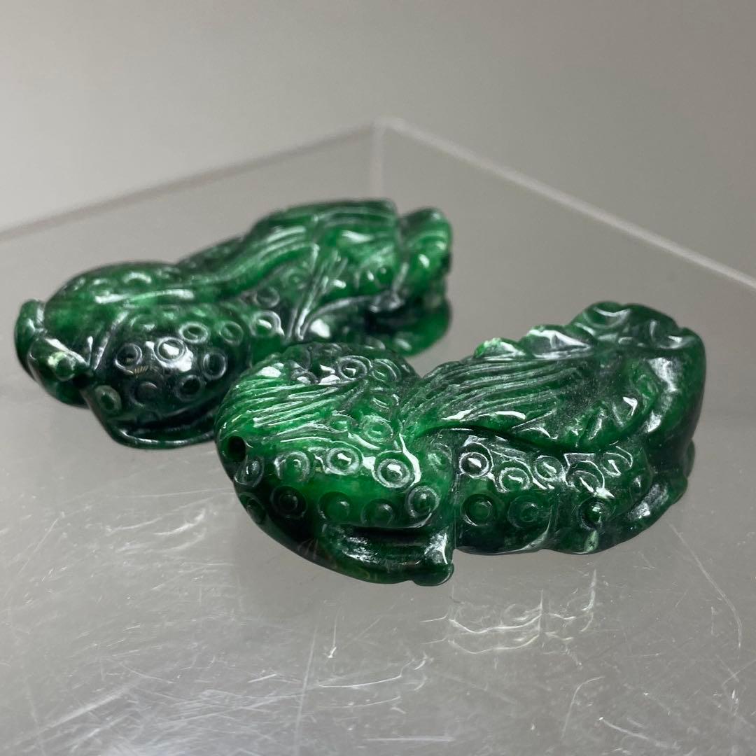 本翡翠　獅子筆架一対　49g 東Y7-0212ア㉜タトチ