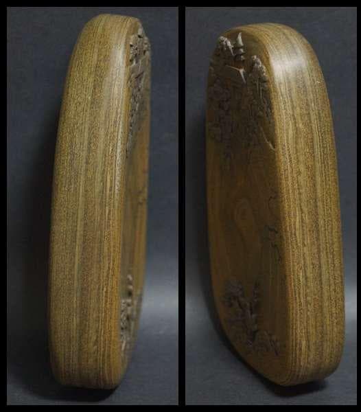 書道硯 歙州硯 魚子紋硯 細工彫り『仏の道』硯 すずり★美品★