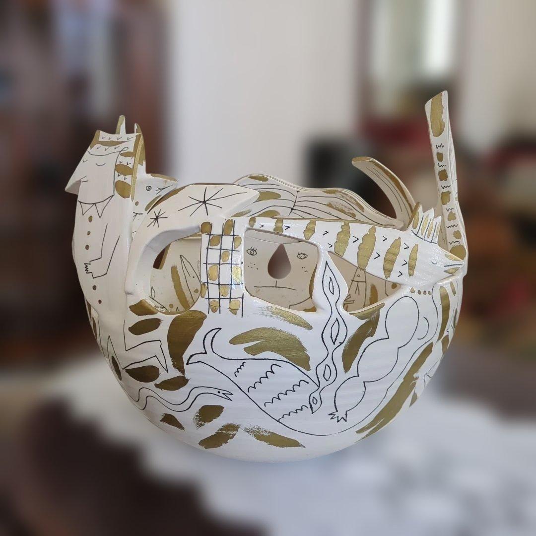 レトロ　オブジェ　手描き　作家　物入れ　ディスプレイ　アート