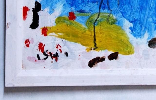 抽象画　現代アート　「彩-33」　色紙に油彩の抽象画、