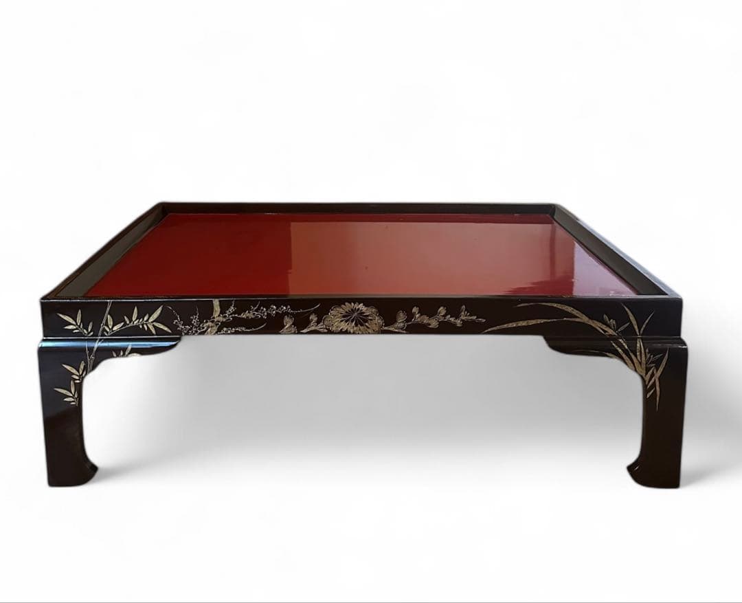 アンティーク 入れ子 机 輪島塗 脚付膳 一対 明治期 廣盆 蒔絵 黒朱塗