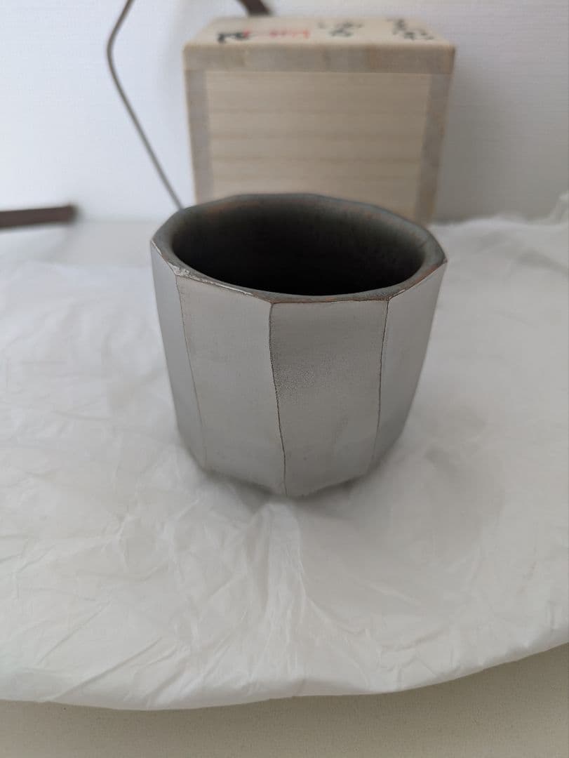 内田鋼一 　白金彩面取　プラチナ彩　共箱　ぐい呑み　UCHIDA KOUICHI