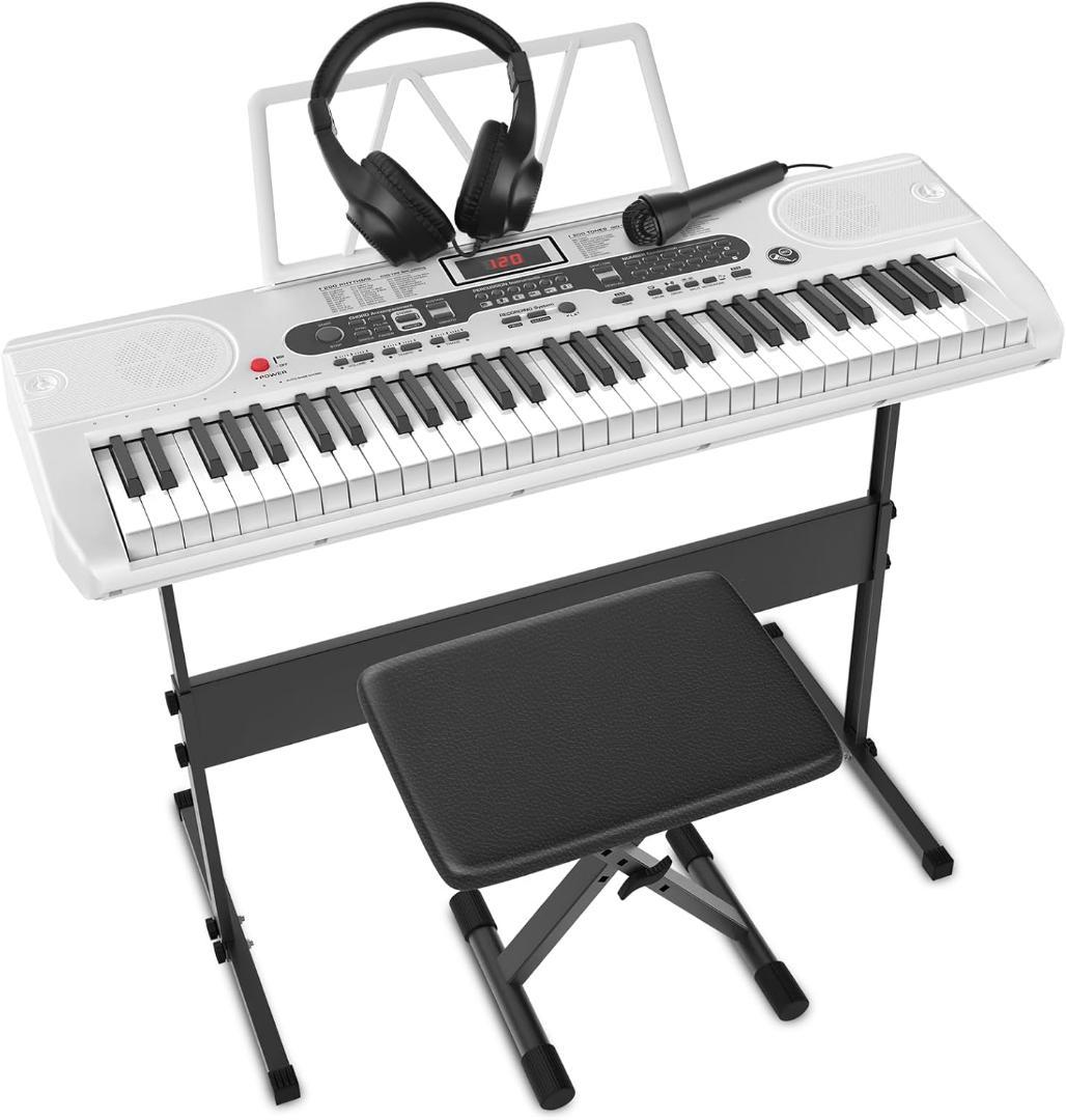 【初心者向け】電子ピアノ 61鍵盤 スタンドセット 日本語表記 ホワイト