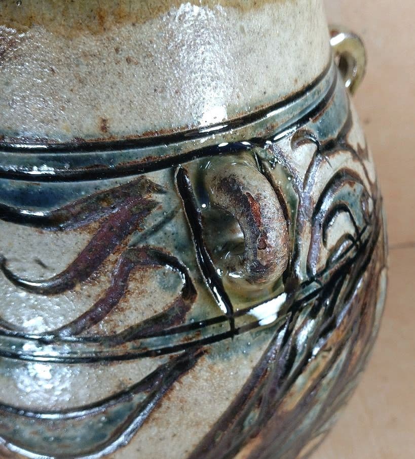 【本物保証】金城次郎 魚紋海老紋四ツ耳花瓶 共箱 栞 人間国宝 美品 壷屋焼