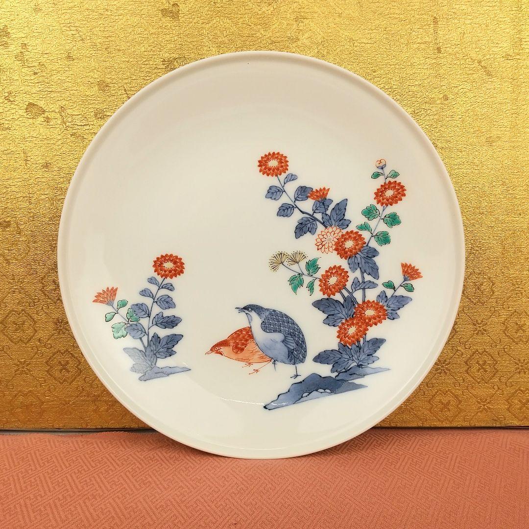 14代酒井田柿右衛門作　染錦秋草鶉文額皿　錦蘭文一輪生　錦蘭文額皿