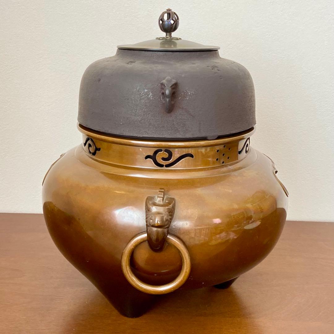 茶釜 唐銅鬼面風炉　金森紹栄　共箱入　人間国宝 高橋敬典釜添　茶道具　茶器