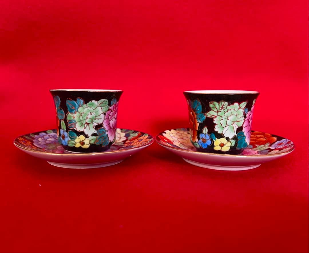 中国美術古玩 汕彩 百花不落地Tea Cup Coffee Cupカップソーサー