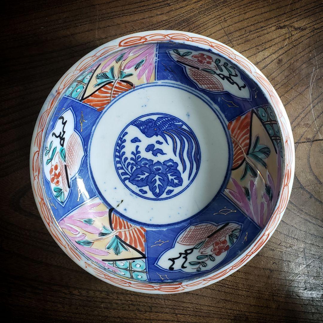 印判　鉢　丼　明治　大正　鳳凰　希少　ピンク　美品