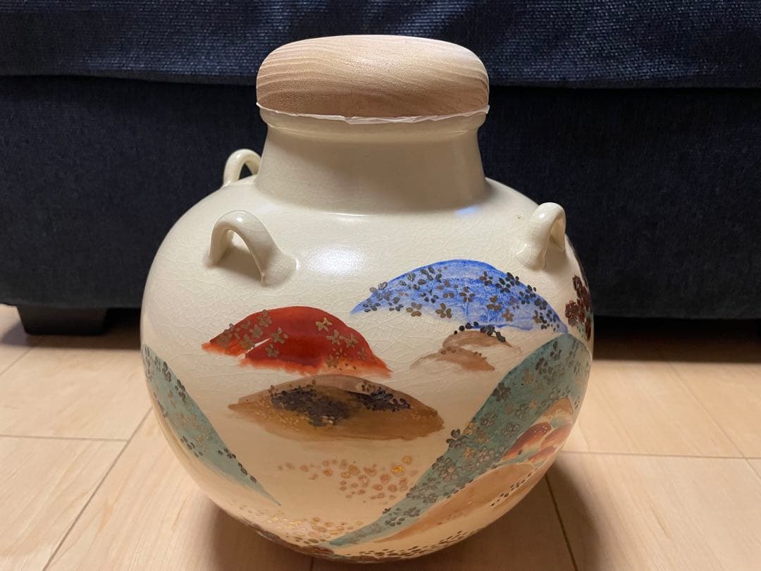 茶器/茶道具　飾茶壺（飾壺）】吉野山　共箱　飾り紐3本・口紐付
