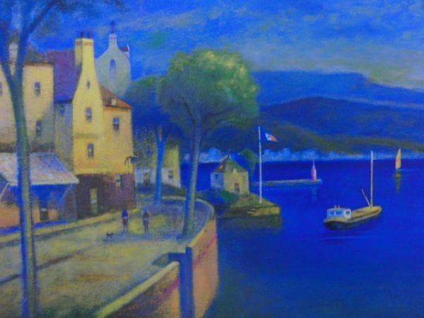 黒木邦彦、『入江の船』、希少画集より、状態良好、新品木製額・額装付