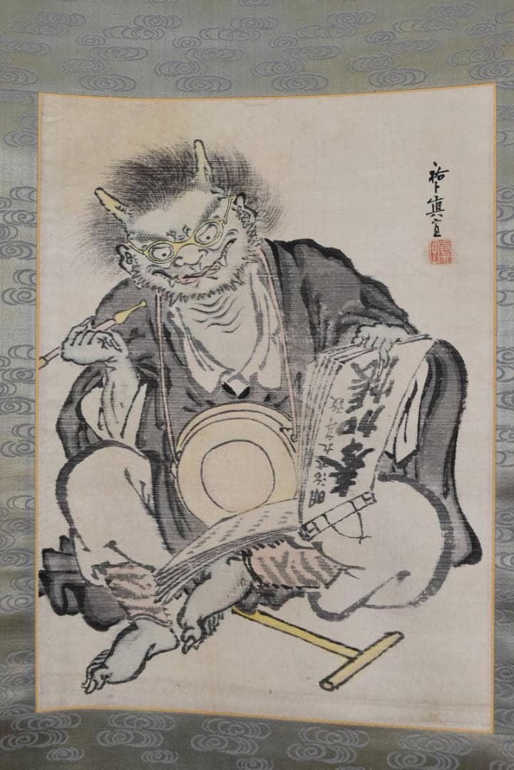 【真作】眞宣/鬼の念佛画賛/掛軸/名家伝来/AA-628