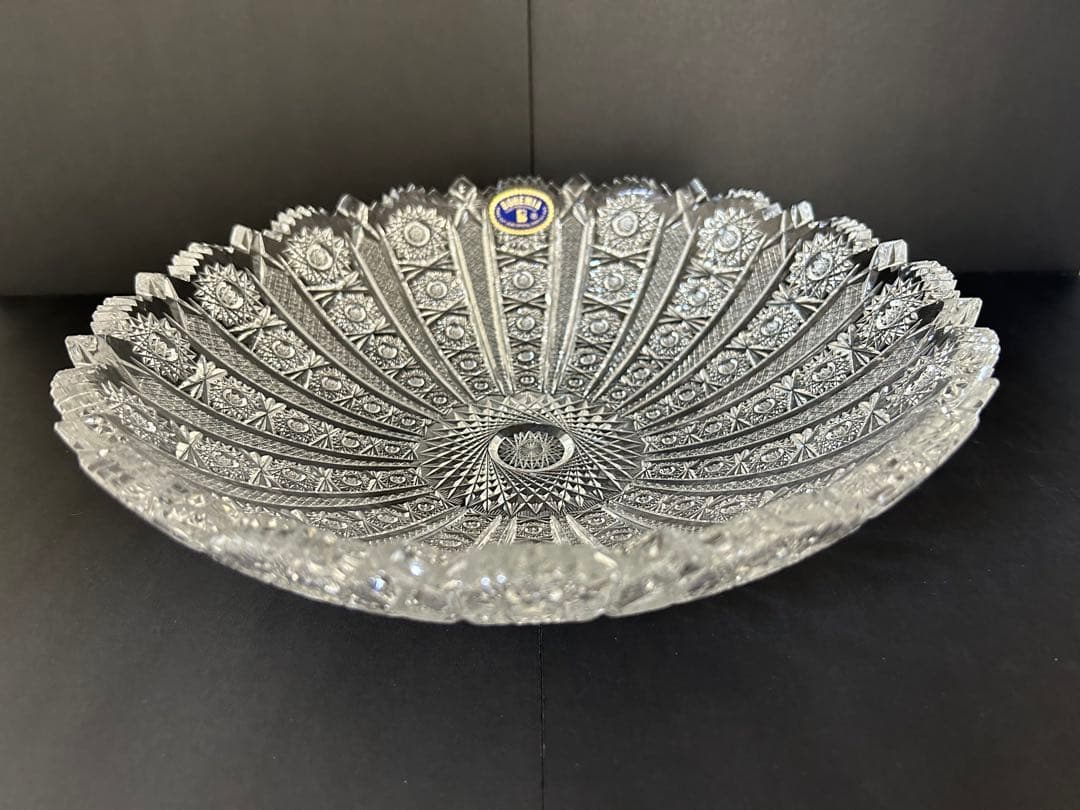 【新品・未使用品】ボヘミアクリスタル 大皿 ガラス 27.5cm 箱付
