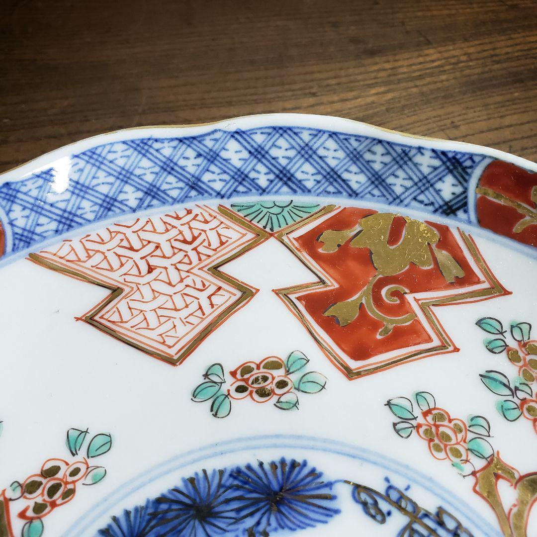 皿 古伊万里 明治 大正 色絵付 金彩 松竹梅 梅 花唐草 訳あり 欠け