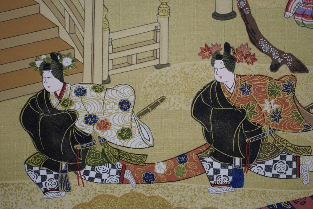 複製/土佐光起/紅葉人物図/工芸/桐共箱付/布袋屋掛軸HH-491