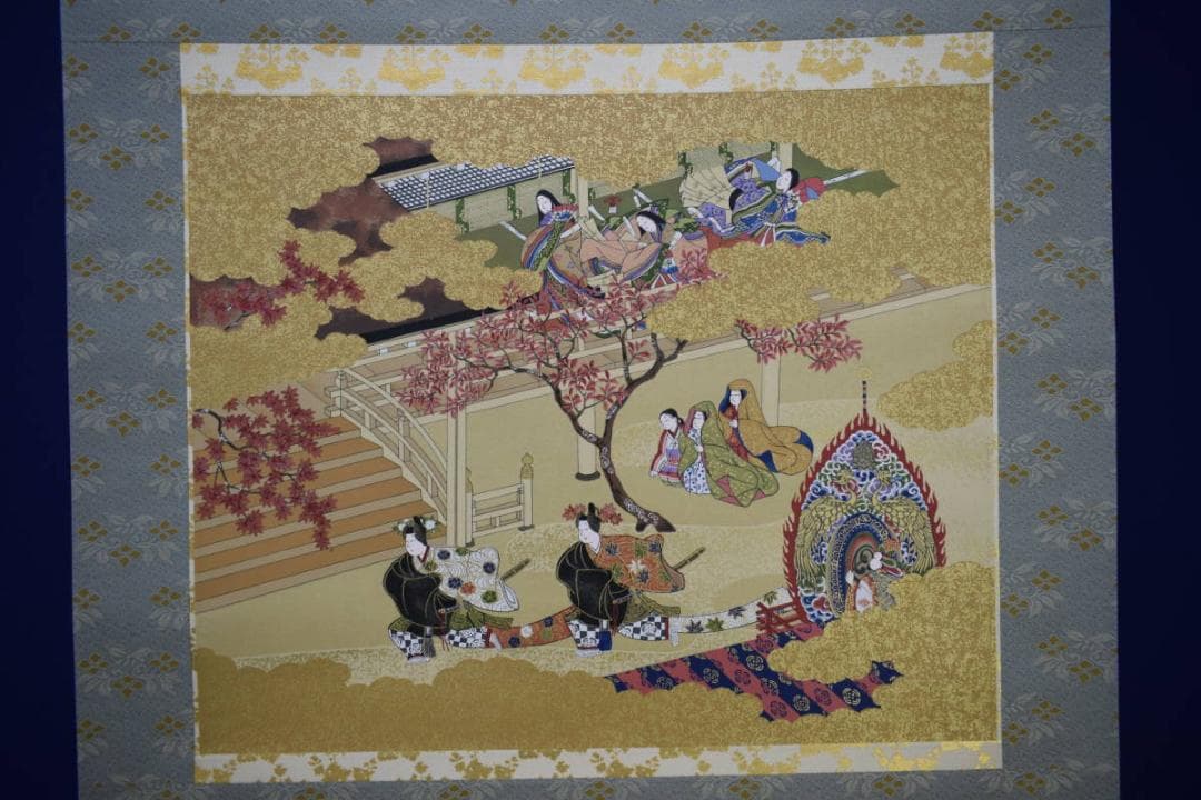 複製/土佐光起/紅葉人物図/工芸/桐共箱付/布袋屋掛軸HH-491