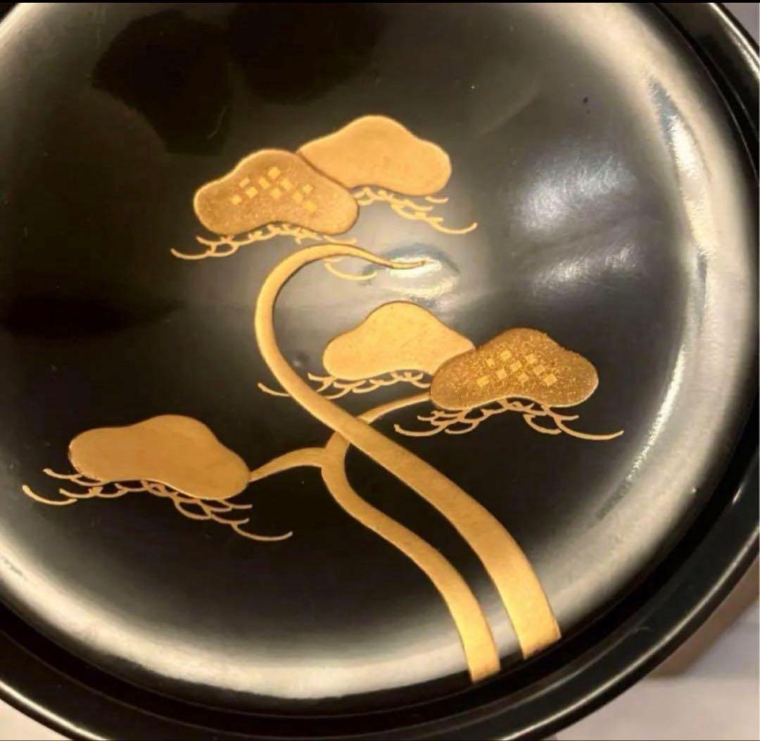 明治時代　金彩の絢爛豪華な千鳥や松、形が美しい木製輪島漆塗りお椀2客