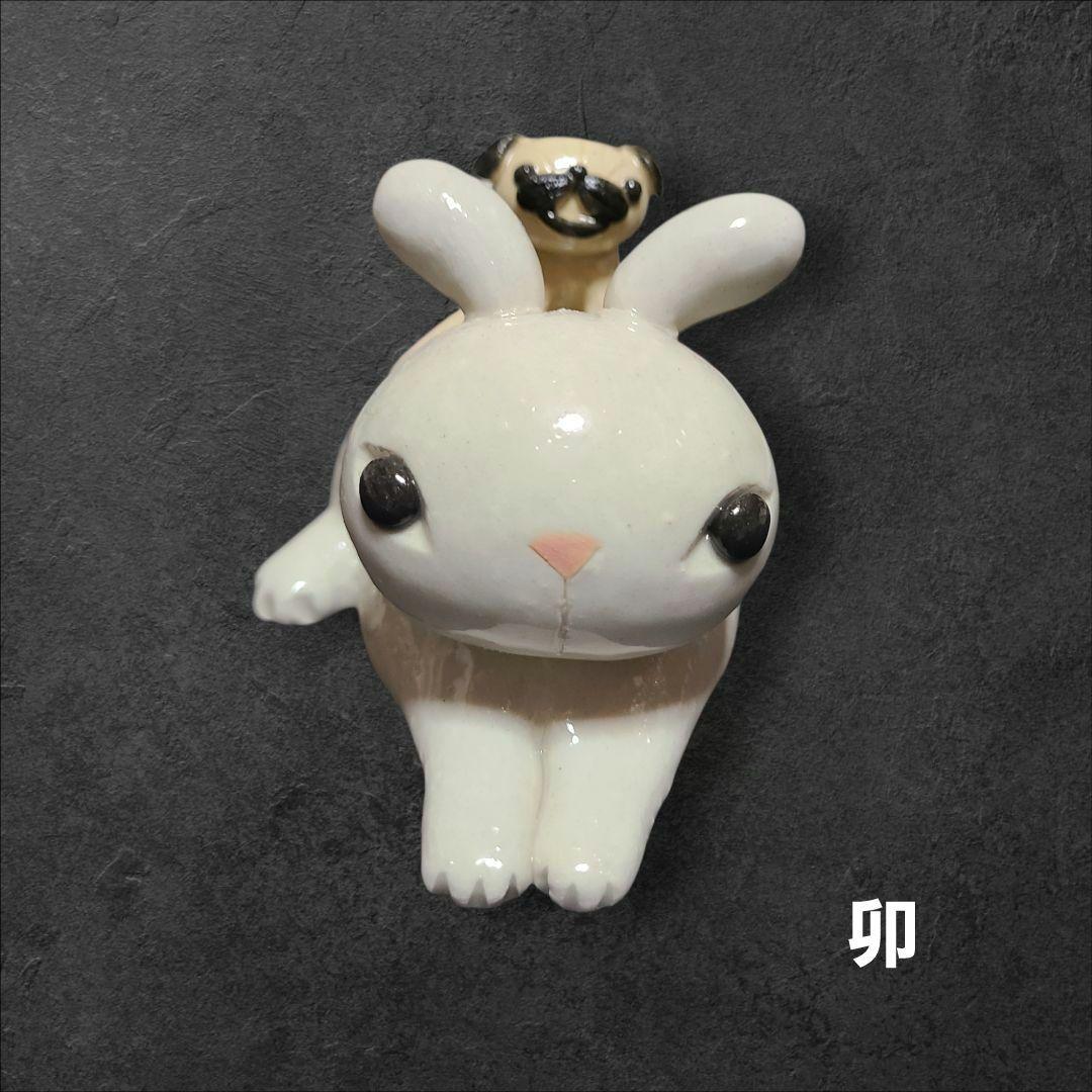 陶器干支置物 パグ置物 6体セット 未 申 酉 卯 巳 寅　台付き　正月