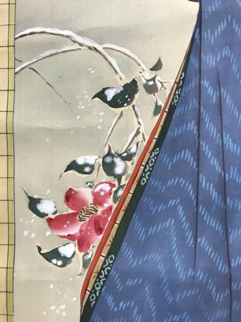 【真作】草人/雪椿美人画/美人図/掛軸/名家伝来/AC-290