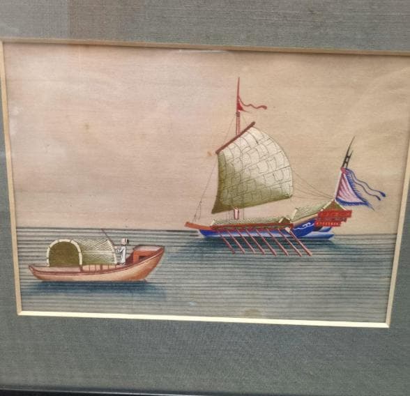 古画、当時の古舟の生活　肉筆水彩画です。日本にはない表現が随所に見られます。５