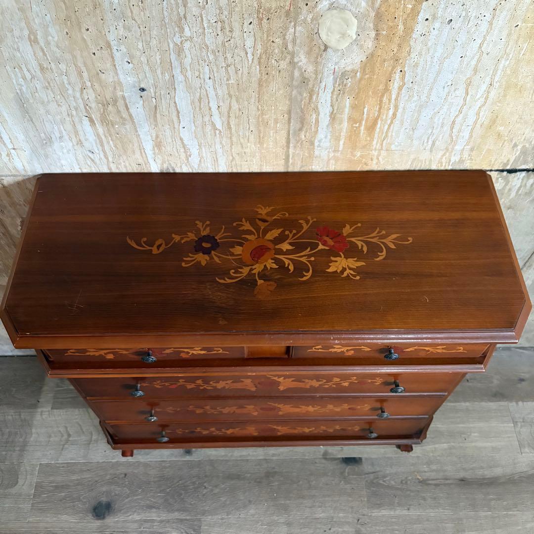 イタリア　猫脚　象嵌細工　4段チェスト ヴィンテージ