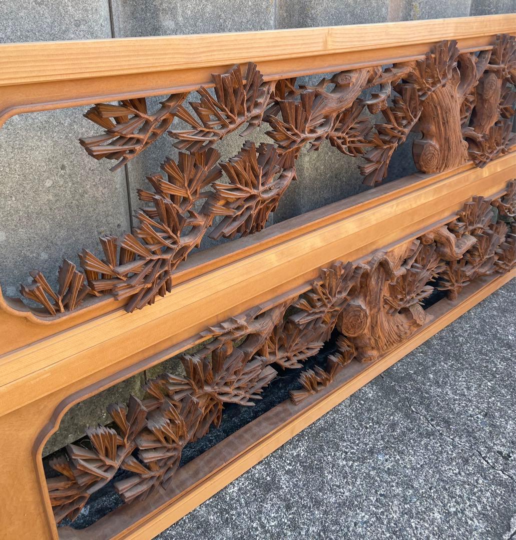 稀少/井波彫刻/栄二郎 刀/細密彫刻/両面彫刻/彫刻欄間/欄間/木彫/一対/2枚