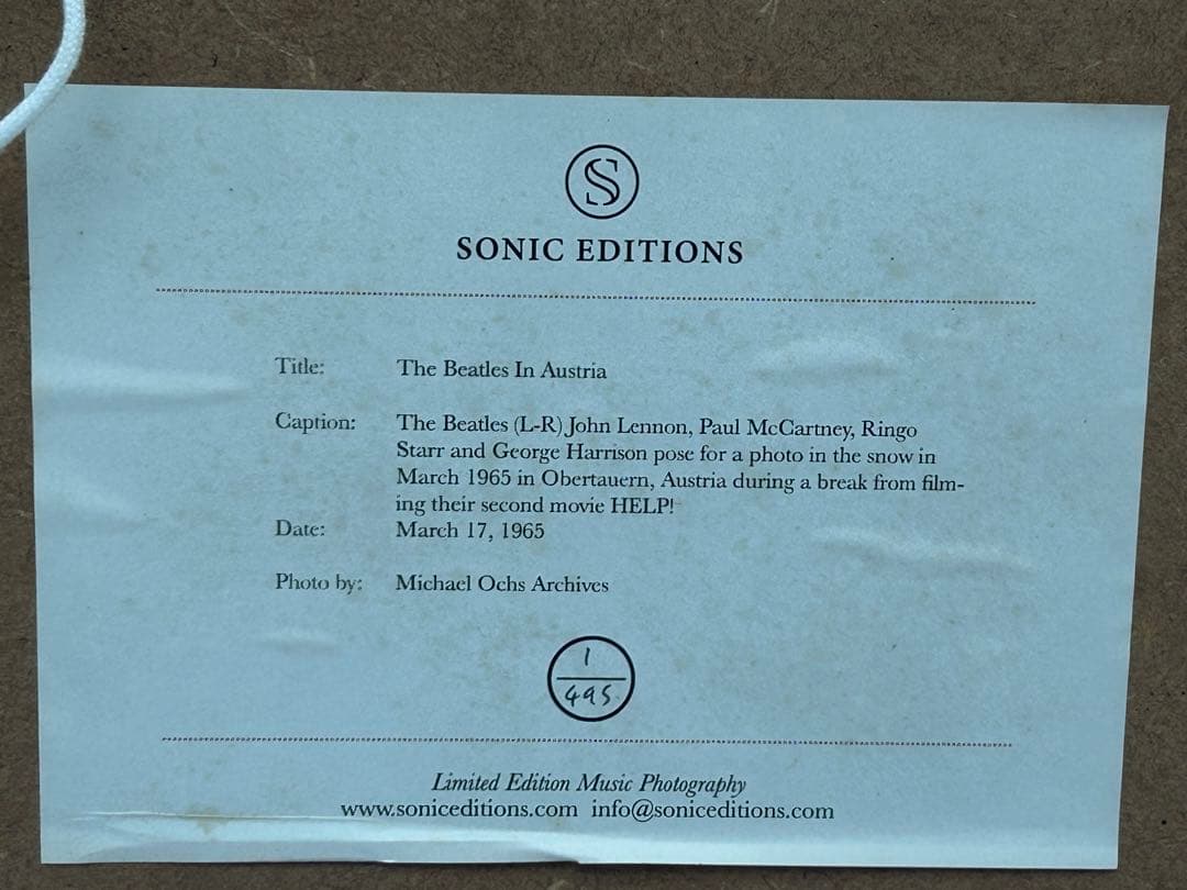 ビートルズ 写真 シリアルNo.1 Sonic Editions アートフォト