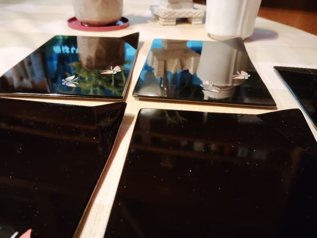 【高岡漆器 螺鈿細工 黒塗銘々皿5枚セット 美品】