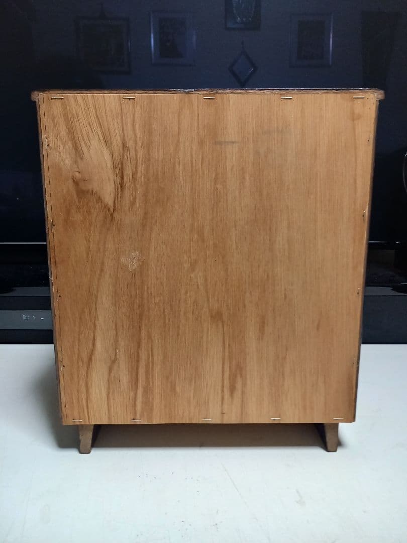 1970's　チェッカー　ブロック　デザイン　ウッド　レコード　キャビネット