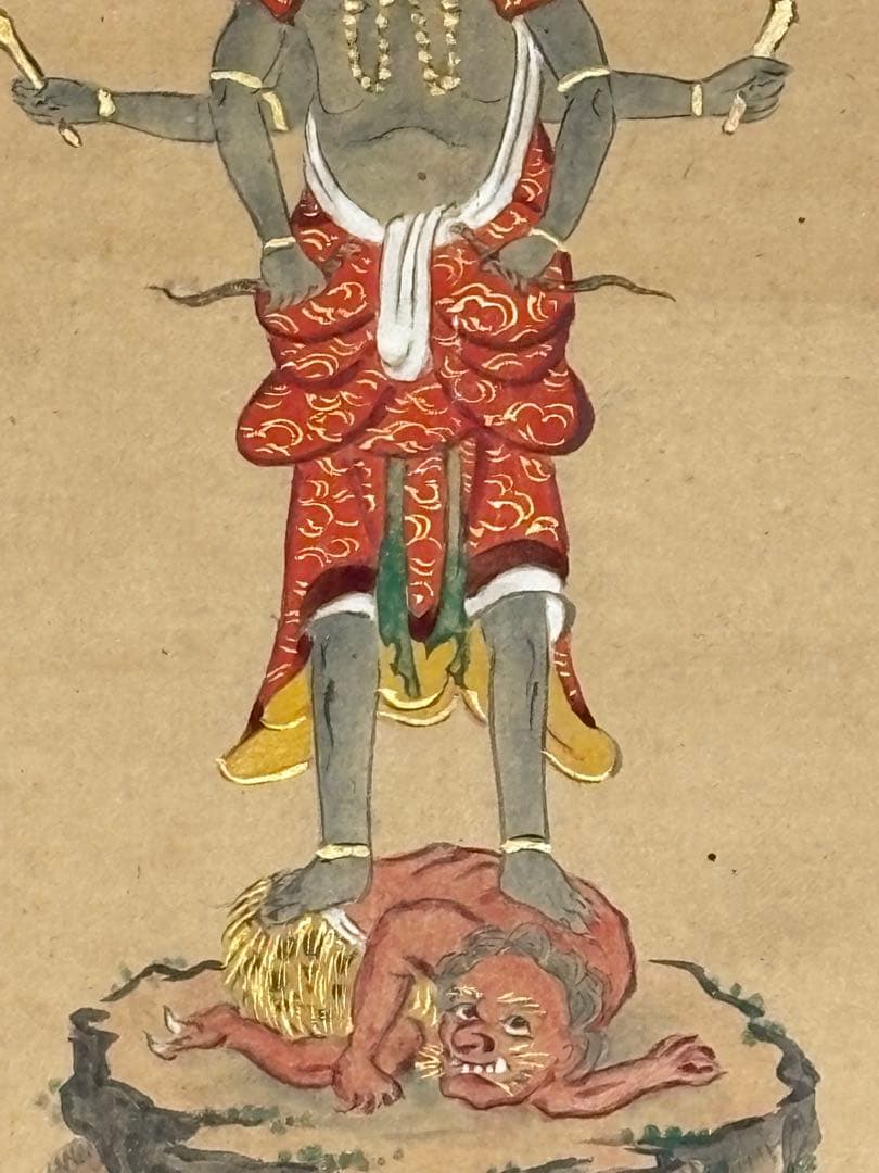「天保二年筆 青面金剛図」彩色画 1枚|神仏融合 真言宗 仏画 日本画 和本
