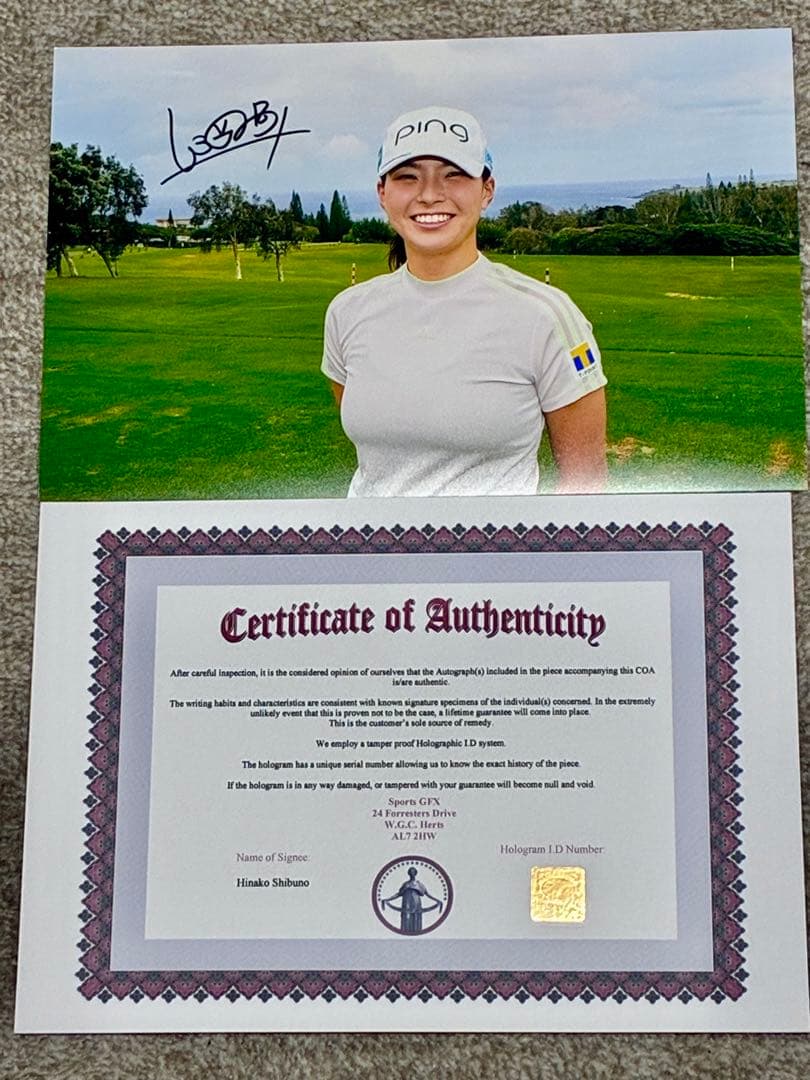 SALE！新品未使用！渋野日向子　　直筆サイン入フォト保証書付　全英女子オープン