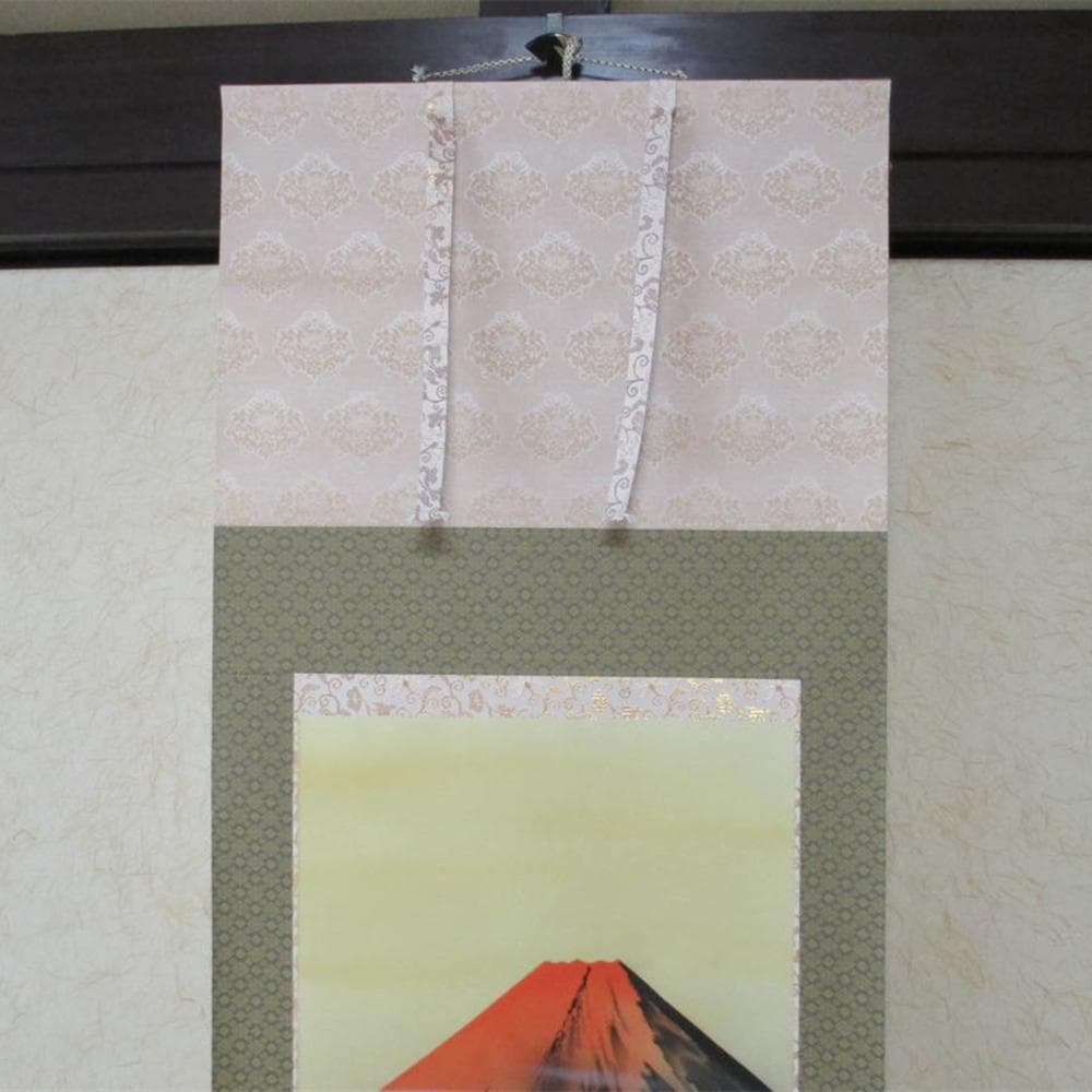 【保管品】掛軸 英峰『赤富士図』絹本 共箱付 掛け軸 廊7-2