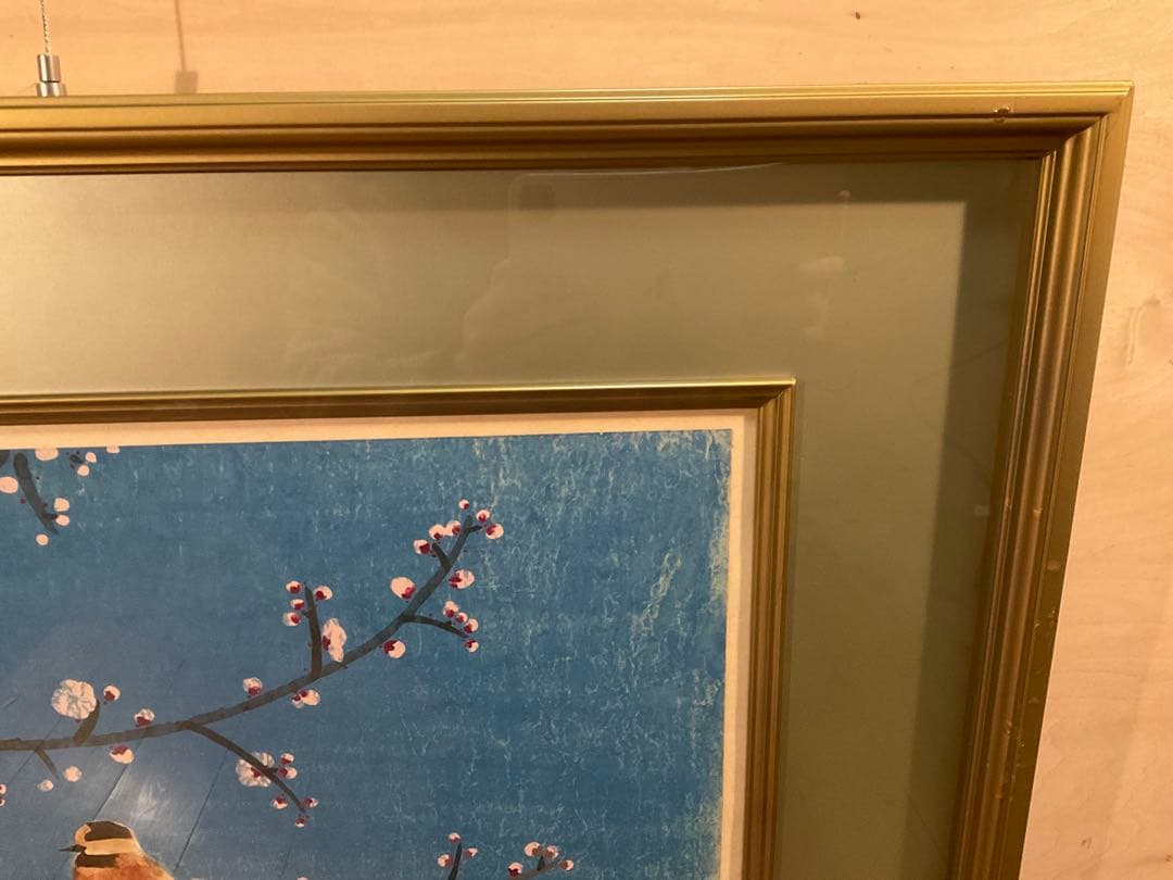 前田青邨「紅白梅に山雀」シルクスクリーン　落款・エディション・作品証明シール有り