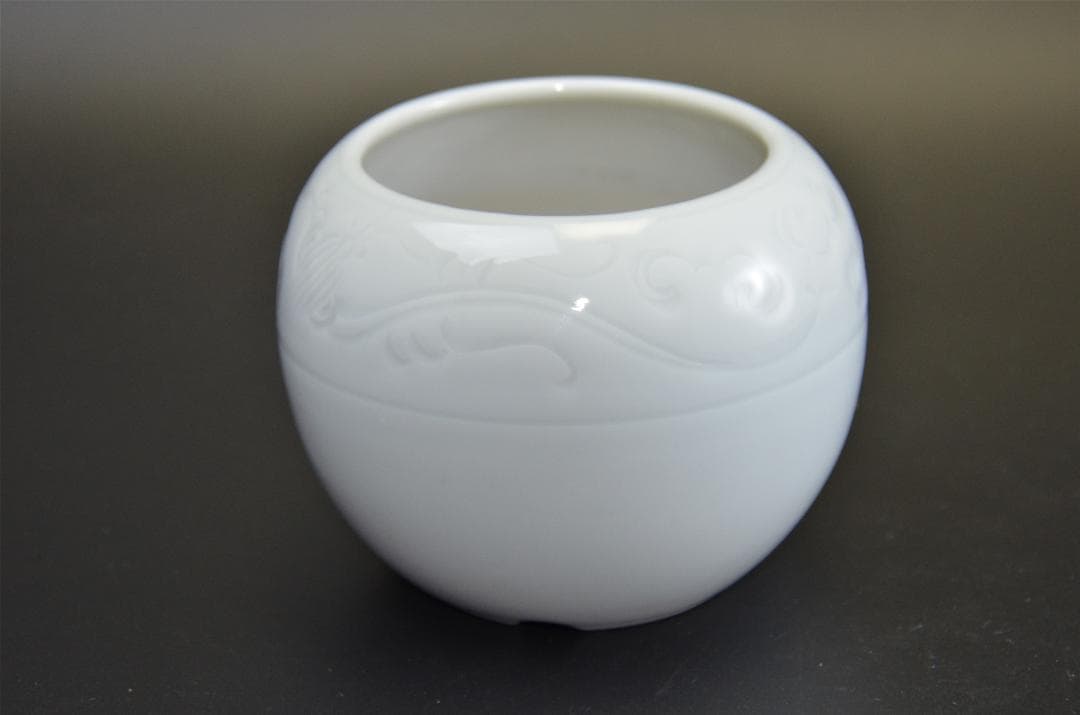 白磁 龍紋 火入 香炉　無傷美品 有田焼 京焼　在銘有