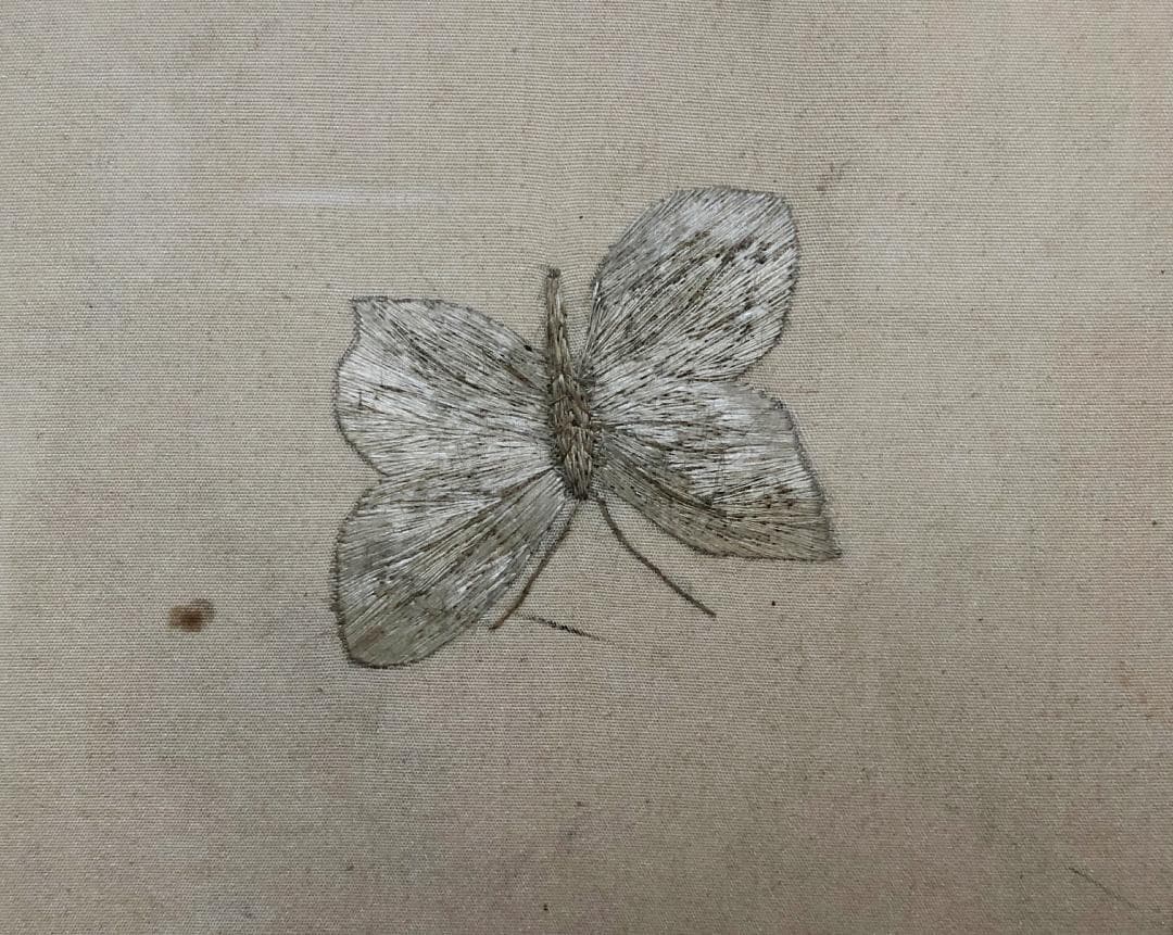 【珍】　花卉蝶々図 額　清朝時代　中国刺繍　古美術