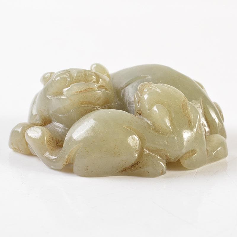 中国　玉石彫刻　神獣刻　根付　紙鎮　置物　C 7664E