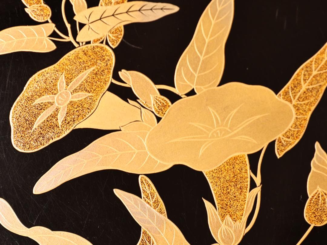 BJ417 時代輪島塗 図替草花金蒔絵 四客 吸物盆 菓子盆 丸盆 大聖寺 梨地